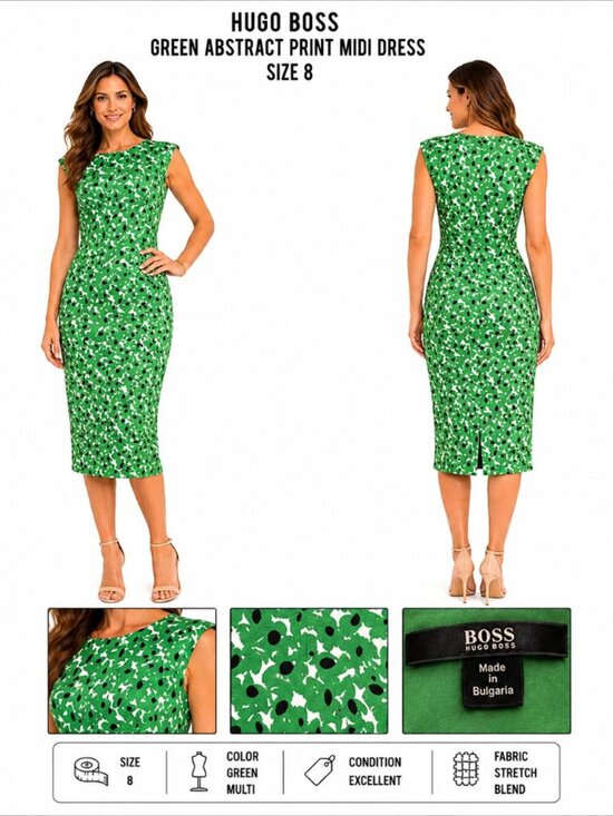 Hugo Boss Dresses & Skirts - HUGO BOSS GREEN ABSTRACT PRINT MIDI DRESS US 8 SHEATH